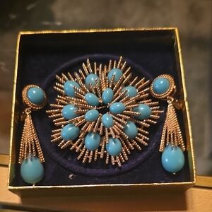 Avon Turquoise and Goldtone Brooch Set